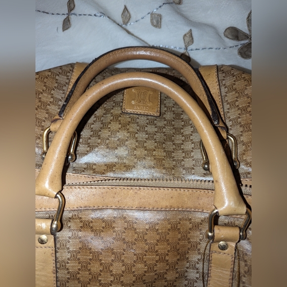 CELINE Logo Macadam Triompe Boston Bag PVC Leather Brown Gold Italy EUC COA - Picture 11 of 16